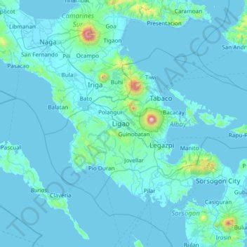 boundaries of albay|Albay topographic map, elevation, terrain.